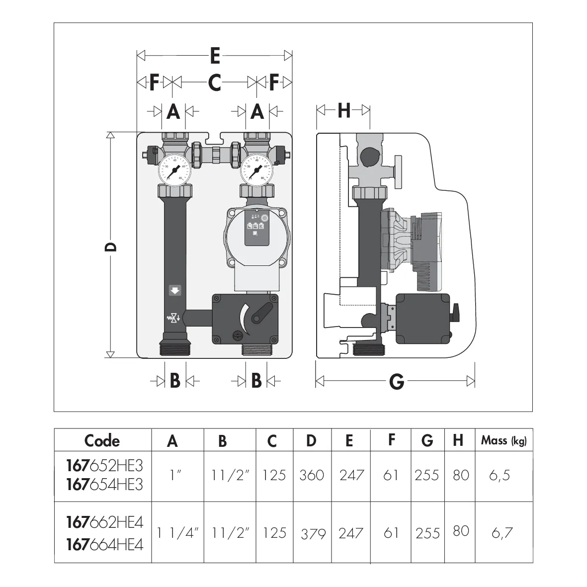 CALEFFİ Seri 167652HE3 Isıtma ve iklimlendirme sistemleri için motor kontrollü pompalı karışım ünitesi, DN 25