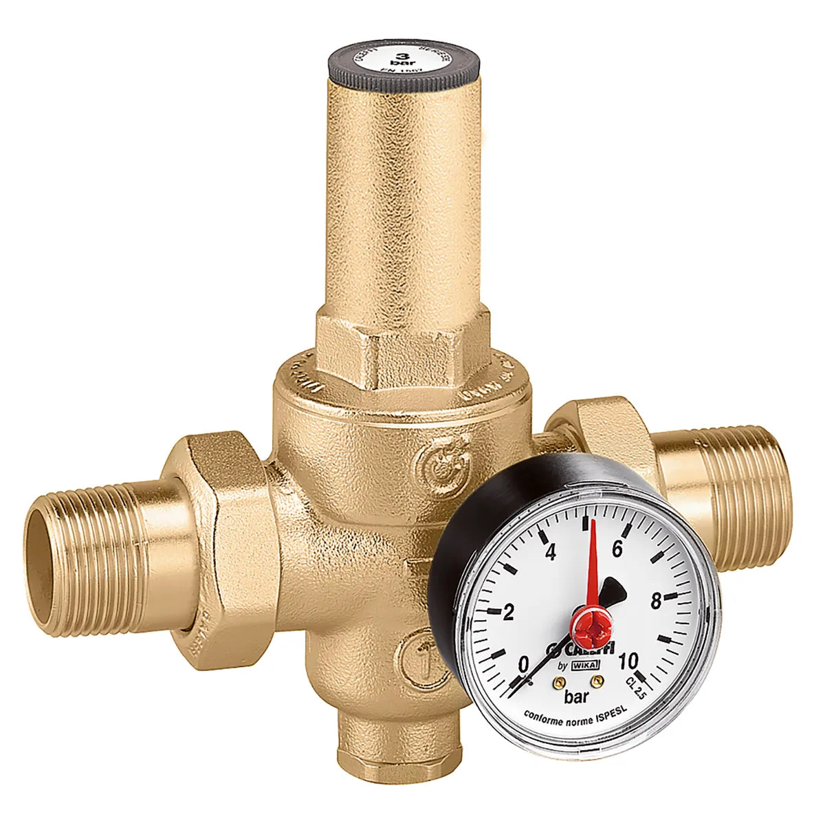 CALEFFİ Seri 536 İNÇYÜKSEK Basınç düşürücü vana, değiştirilebilir iç mekanizmalı ve rakorlu erkek bağlantılı.