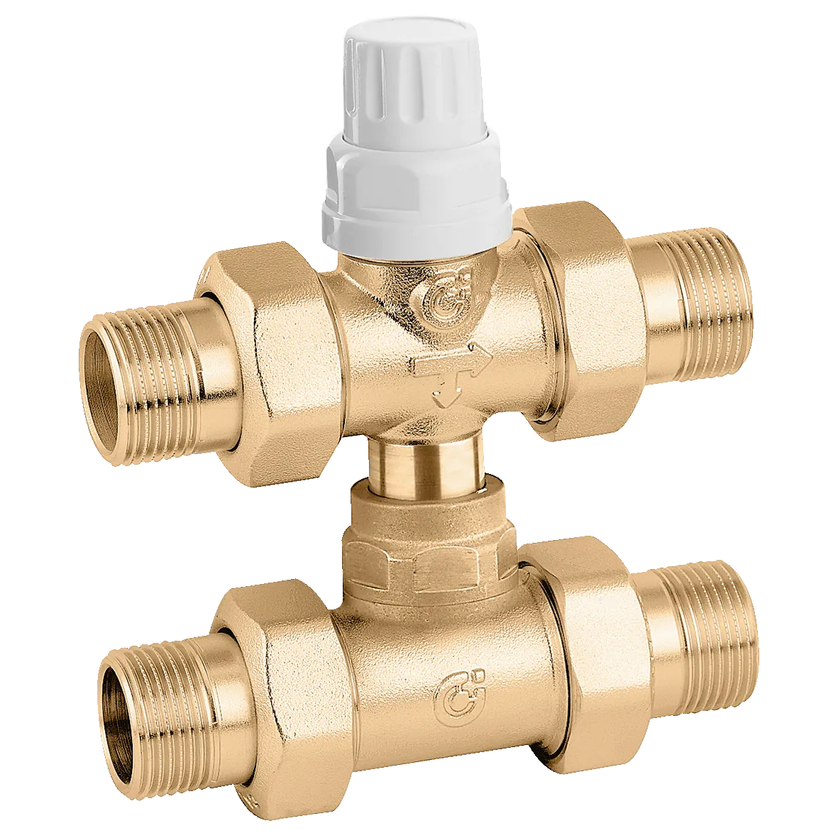 CALEFFİ Seri 678060 Üç-yollu, by-pass T-bağlantılı zon kontrol vanası.