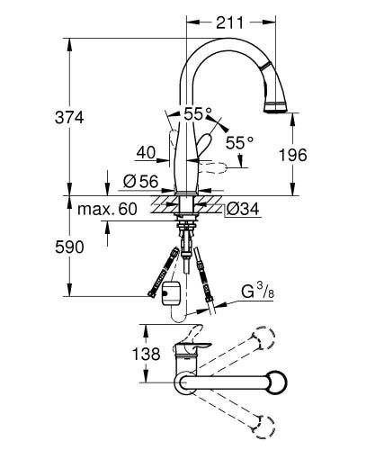 Parkfield Tek kumandalı eviye bataryası-Grohe