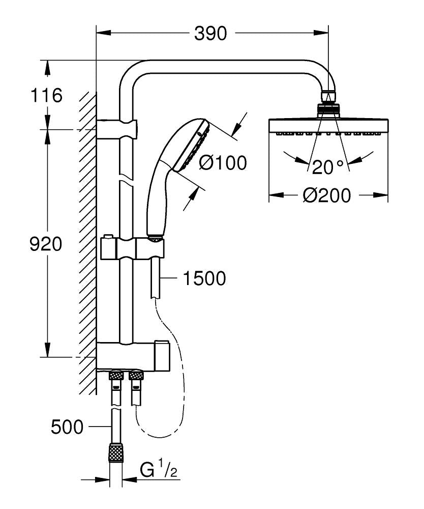 New Tempesta System Duvar bağlantılı, divertörlü duş sistemi-Grohe