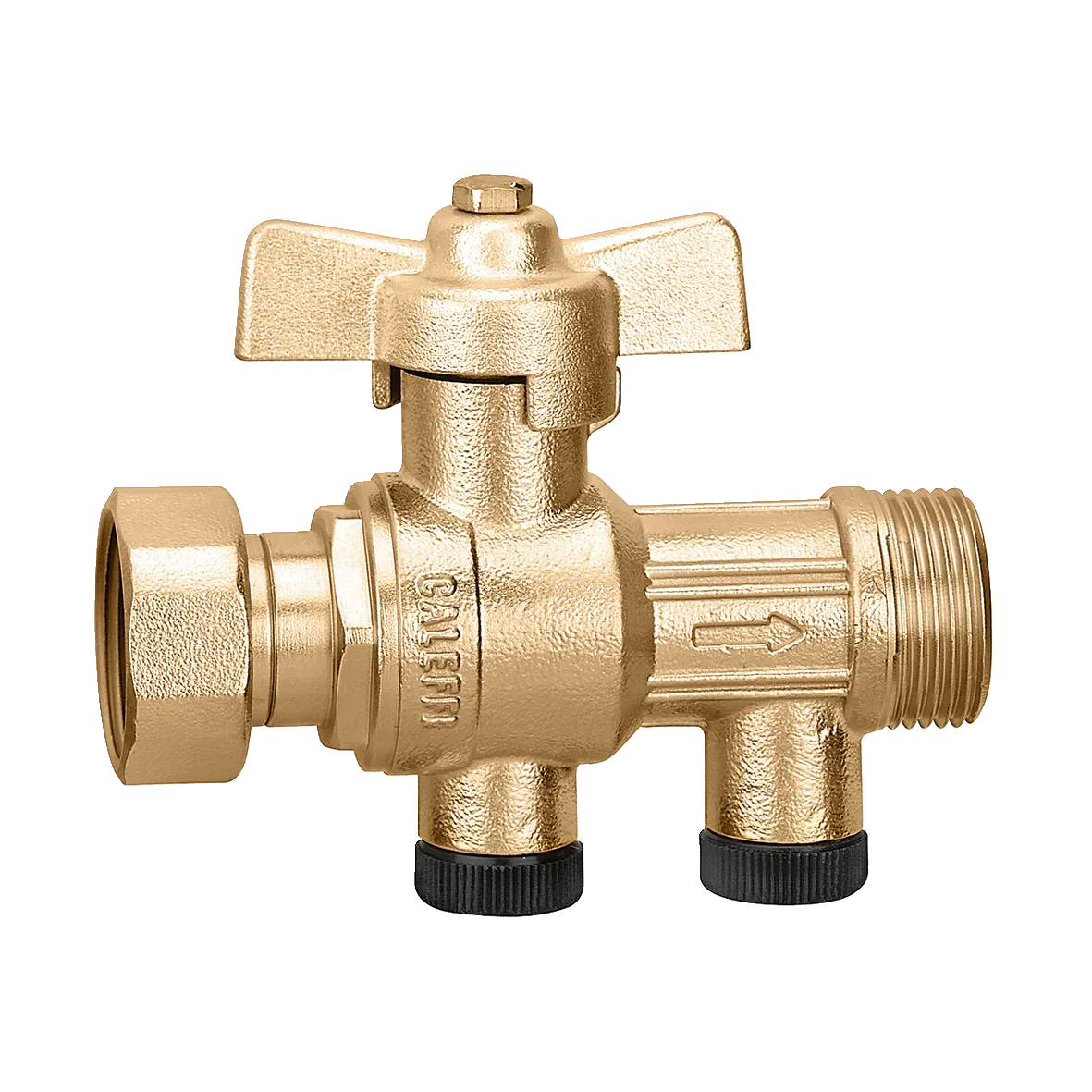 CALEFFİ Seri 304140 Sertifikalı entegre çek-valflı küresel vana, somun - erkek bağlantılar.