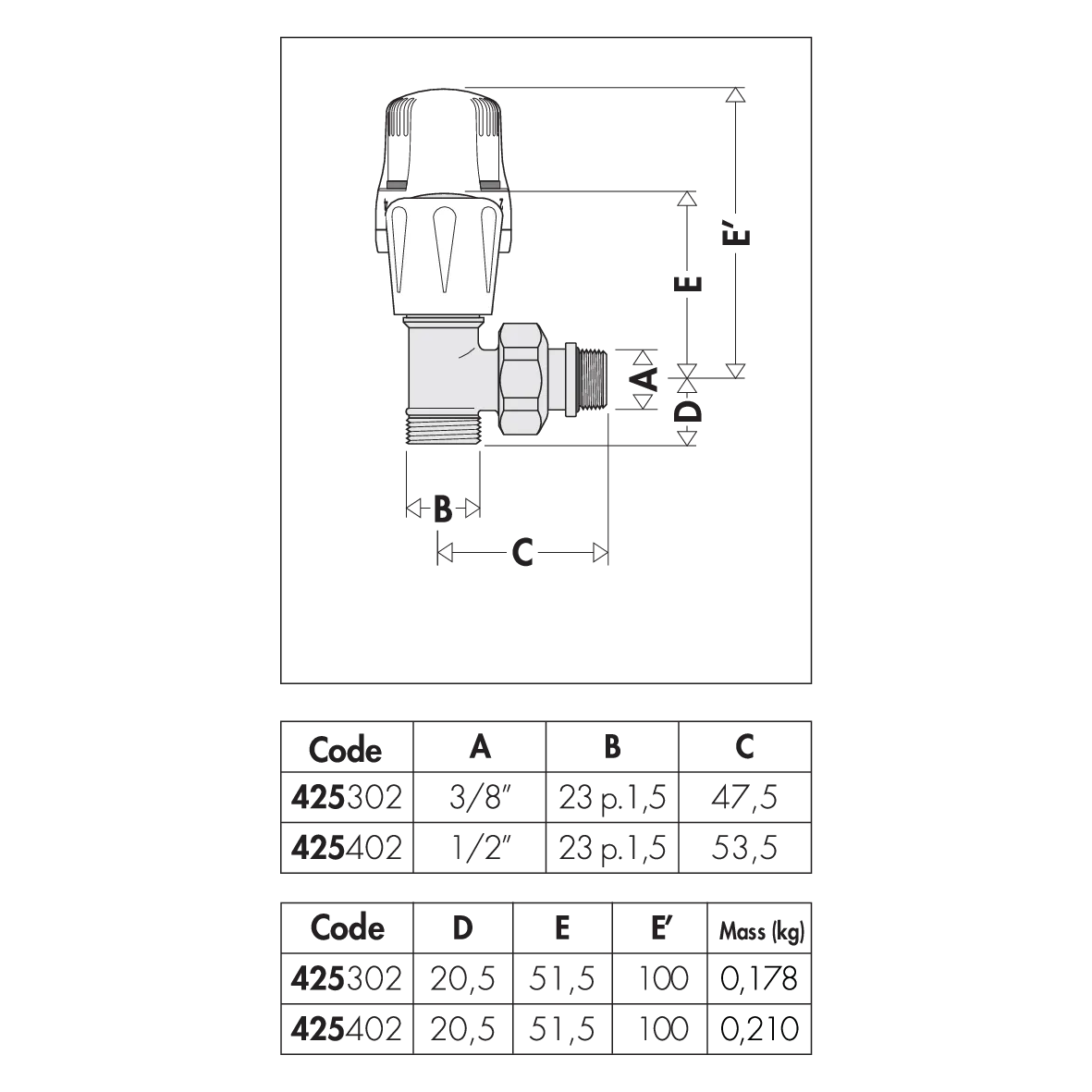 CALEFFİ 425402 Termostatik kontrol başlıkları ve termo-elektrik aktüatörlere uygun dönüştürülebilir radyatör vanası.