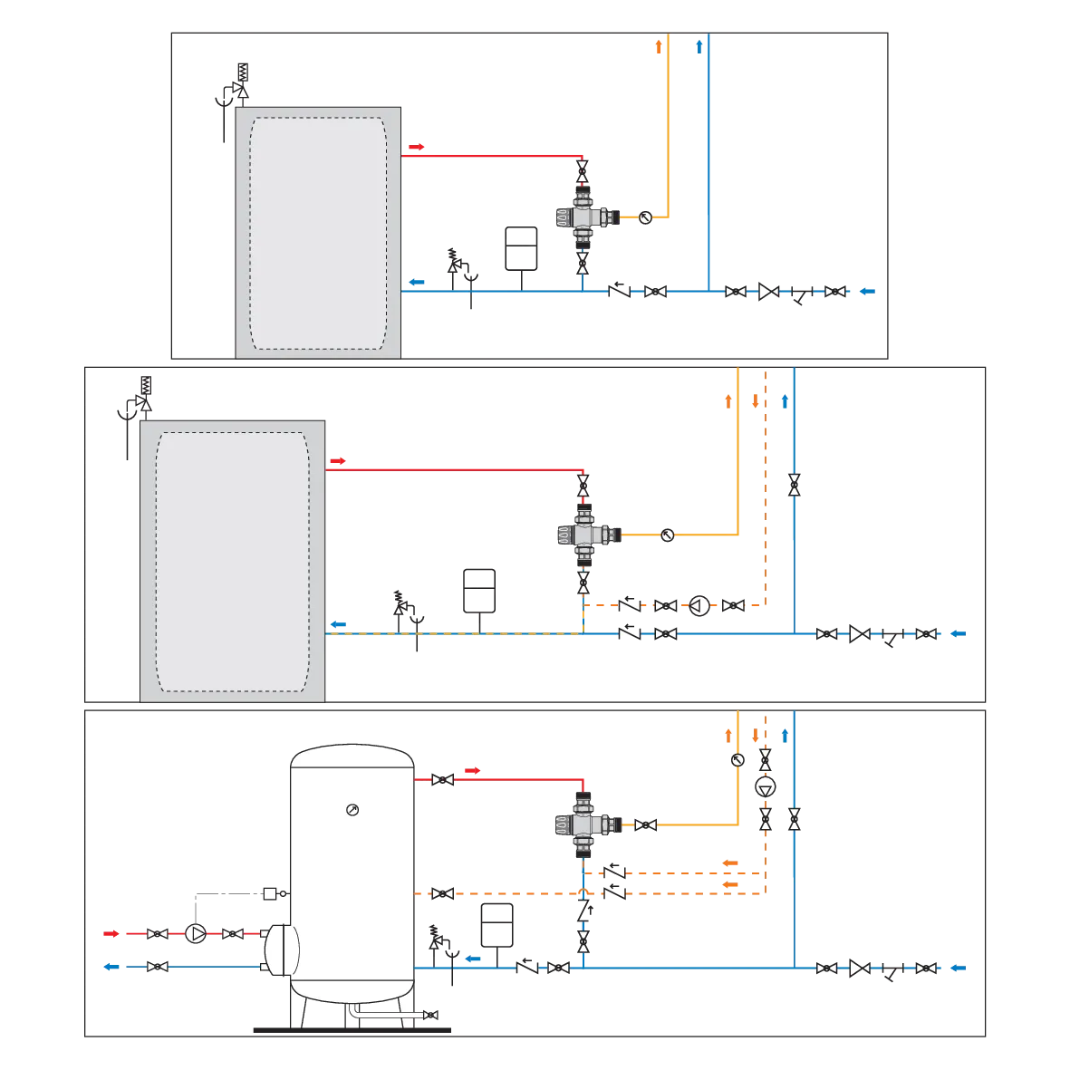 CALEFFİ Seri 521816 Çek valf ve filtreye sahip ayarlanabilir başlıklı termostatik karışım vanası.