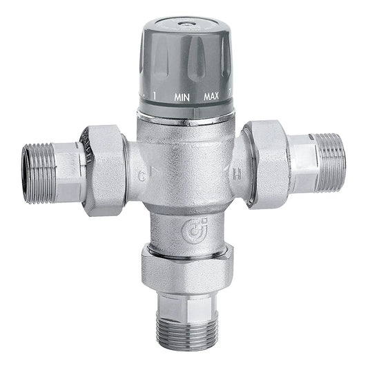 CALEFFİ Seri 521816 Çek valf ve filtreye sahip ayarlanabilir başlıklı termostatik karışım vanası.