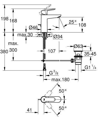 BauEdge Tek kumandalı lavabo bataryası   M-Boyut-Grohe
