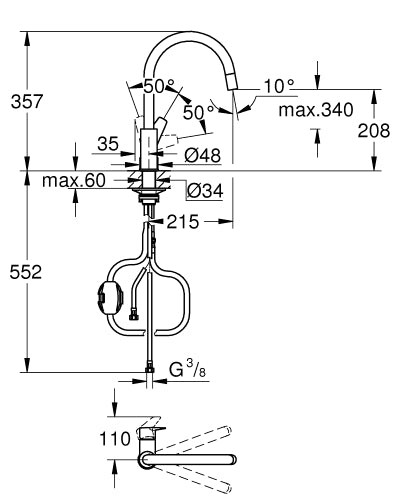 Grohe Eviye Bataryası Spiralli BauEdge - 30536000