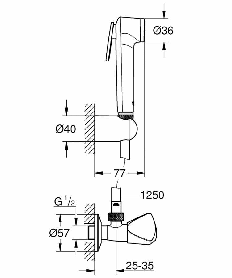 Tempesta-F Trigger Spray Duvardan askılı set 1 akışlı, ara musluk ile birlikte-Grohe
